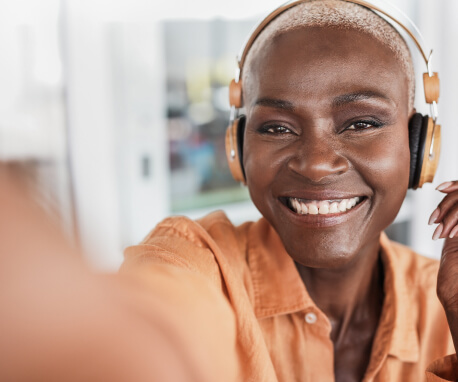 senior listening to music