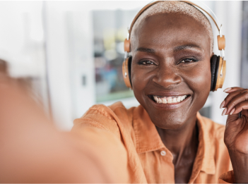 senior listening to music
